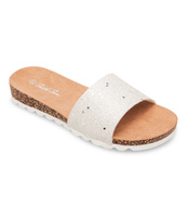 BIAŁE KLAPKI DAMSKIE H35 BROKATOWE NA KORKU