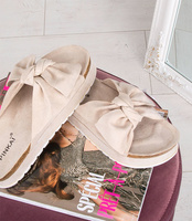 Klapki damskie z kokardą Pinkai W004 Beżowe