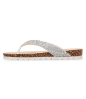 SREBRNE JAPONKI DAMSKIE BROKATOWE NA KORKU