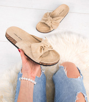 Klapki damskie z kokardą Laura Mode WL020 Beżowe