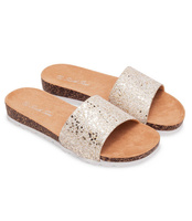 ZŁOTE KLAPKI DAMSKIE H35 BROKATOWE NA KORKU