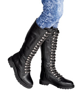 Kozaki damskie C-7153 Czarne Rockowe Łańcuszki