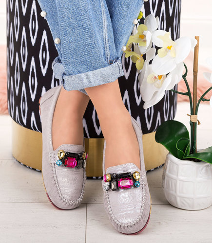 Mokasyny damskie Skotnicki P-3-0596 Srebrne