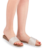 ZŁOTE KLAPKI DAMSKIE H35 BROKATOWE NA KORKU