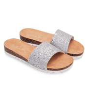 SREBRNE KLAPKI DAMSKIE H35 BROKATOWE NA KORKU