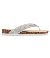 SREBRNE JAPONKI DAMSKIE BROKATOWE NA KORKU