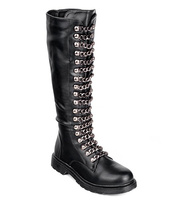 Kozaki damskie C-7153 Czarne Rockowe Łańcuszki