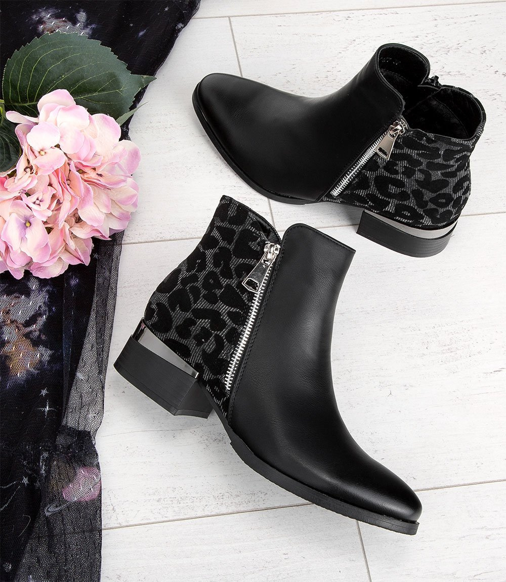 Botki damskie Super Mode 7477 Czarno-Srebrne