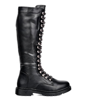 Kozaki damskie C-7153 Czarne Rockowe Łańcuszki