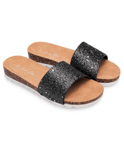 CZARNE KLAPKI DAMSKIE H35 BROKATOWE NA KORKU