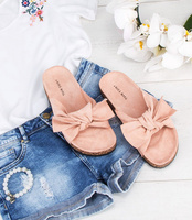 Klapki damskie z kokardą Laura Mode WL020 Różowe