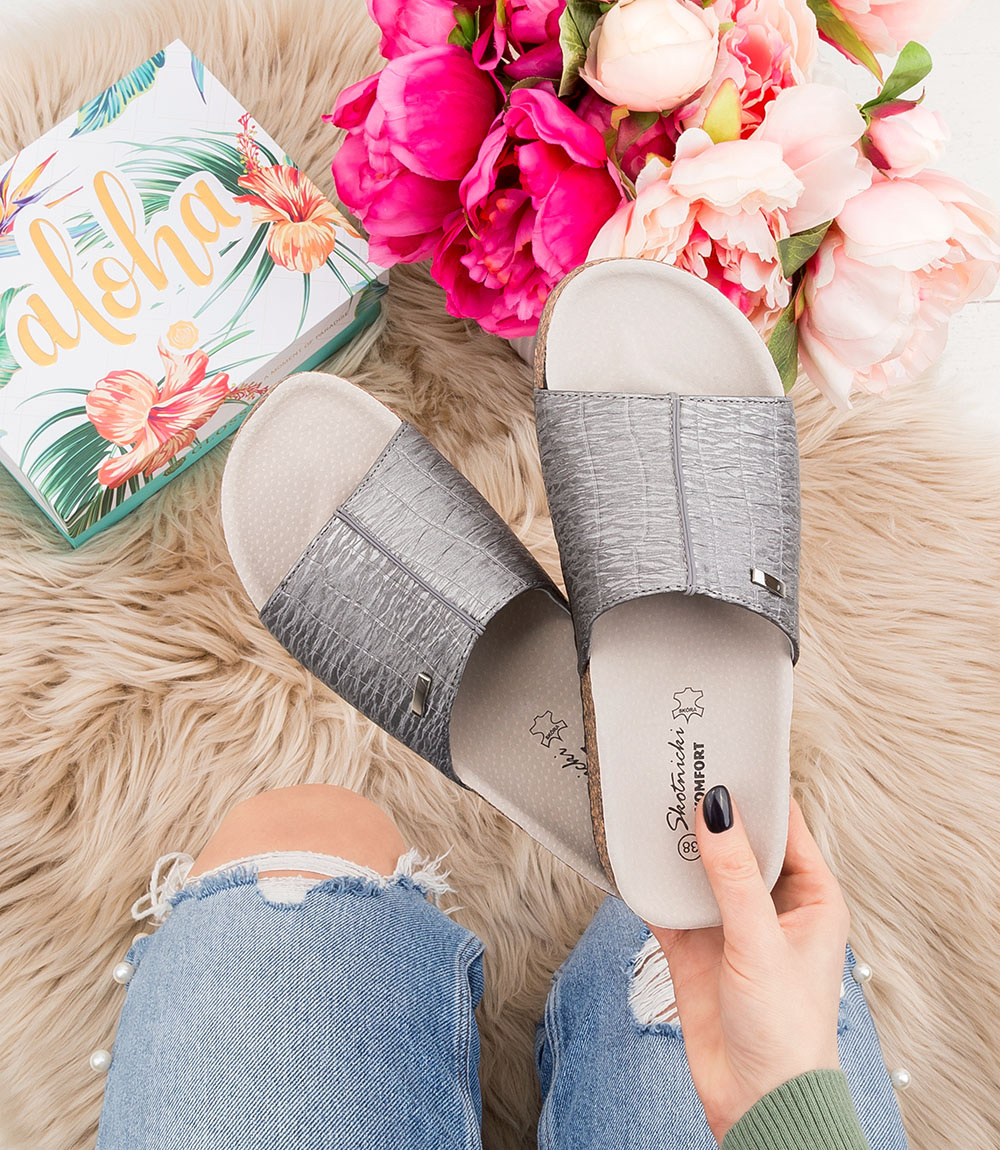 Klapki damskie Skotnicki KL-3-0509N Grafitowe