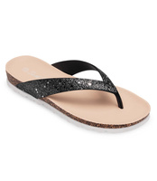 CZARNE JAPONKI DAMSKIE BROKATOWE NA KORKU