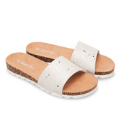 BIAŁE KLAPKI DAMSKIE H35 BROKATOWE NA KORKU