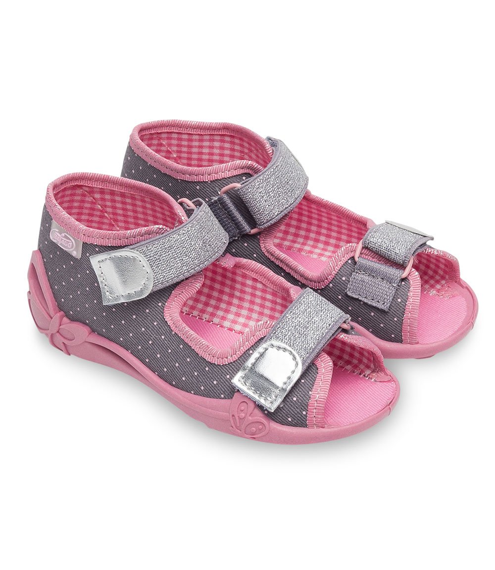 Sandałki dziecięce Befado 242P082 Szaro-Różowe